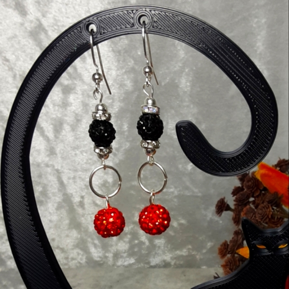 Handmade Halloween Crystal Earrings Orange Black